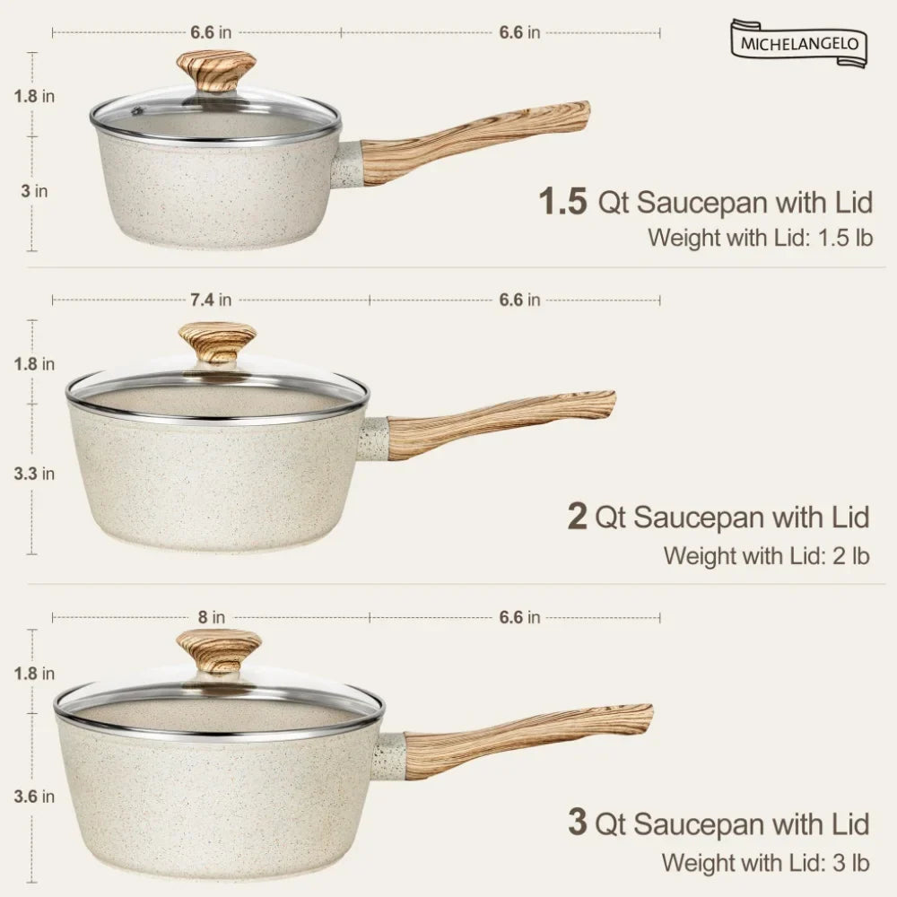 MICHELANGELO Granite Nonstick Saucepan Set with Lids – 3 Piece
