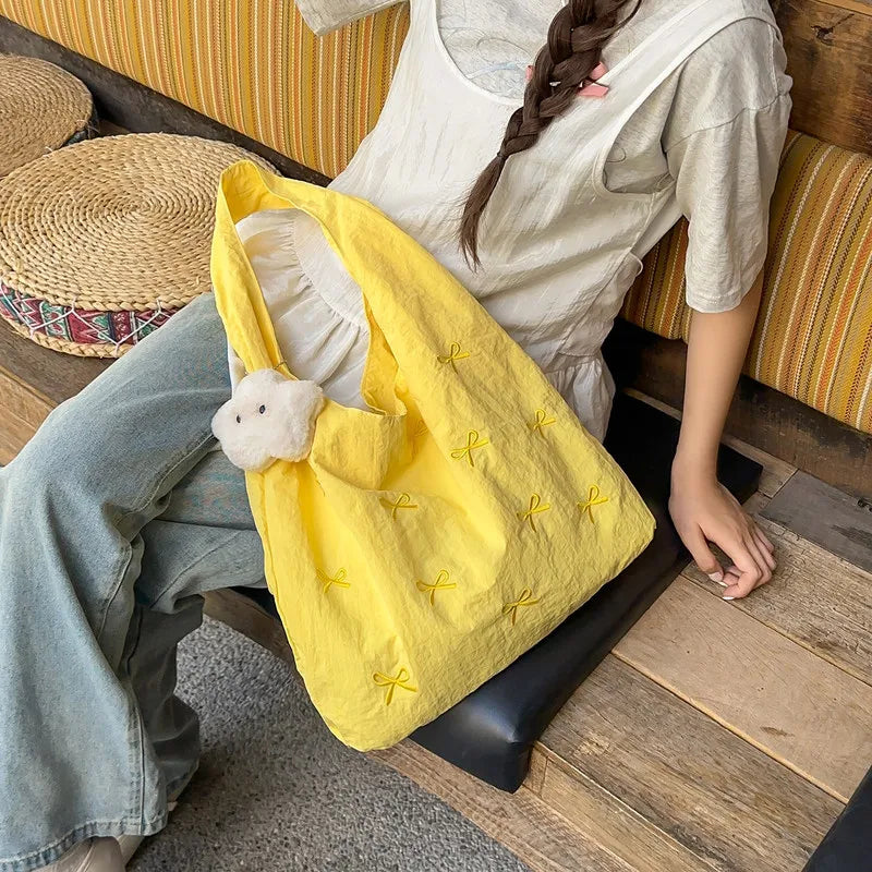 Korean Butterfly Knot Embroidered Bucket Shoulder Bag Women