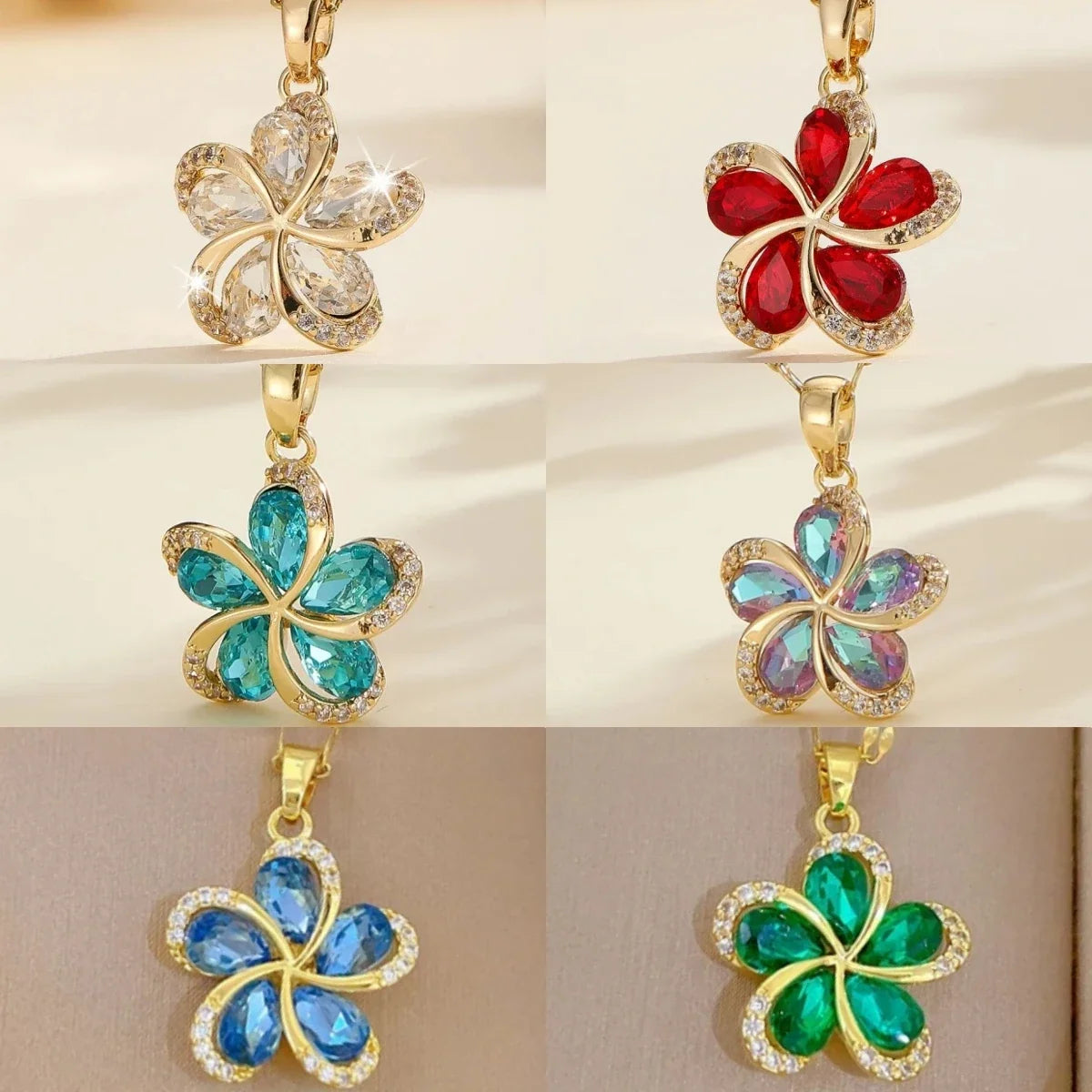 Women's Gold Flower Pendant Necklace – Zircon & Stainless Steel
