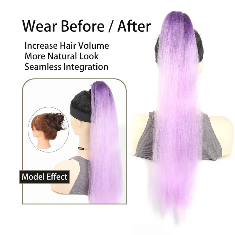 26" Synthetic Ponytail Extension Ombre Pink Purple Blue | Kanekalon