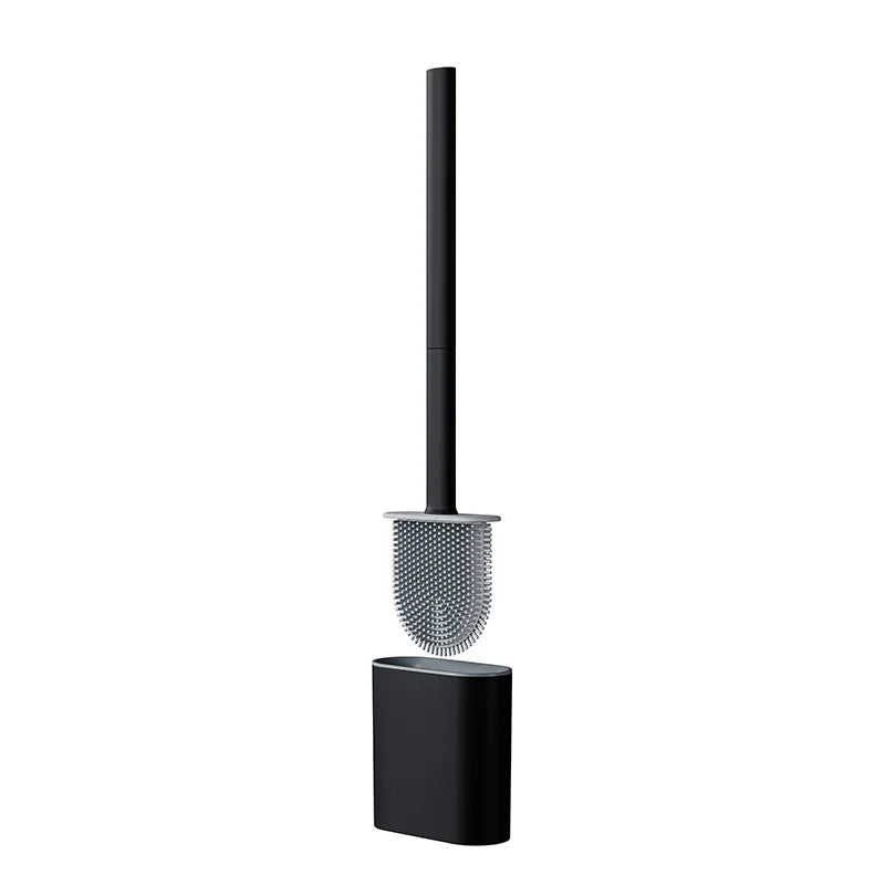 Silicone Toilet Brush & Wall-Mounted Holder Set | Flat Head