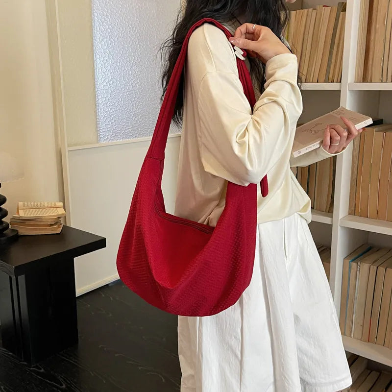Large Canvas Crossbody Dumpling Bag – Casual Sport Hobo Bag