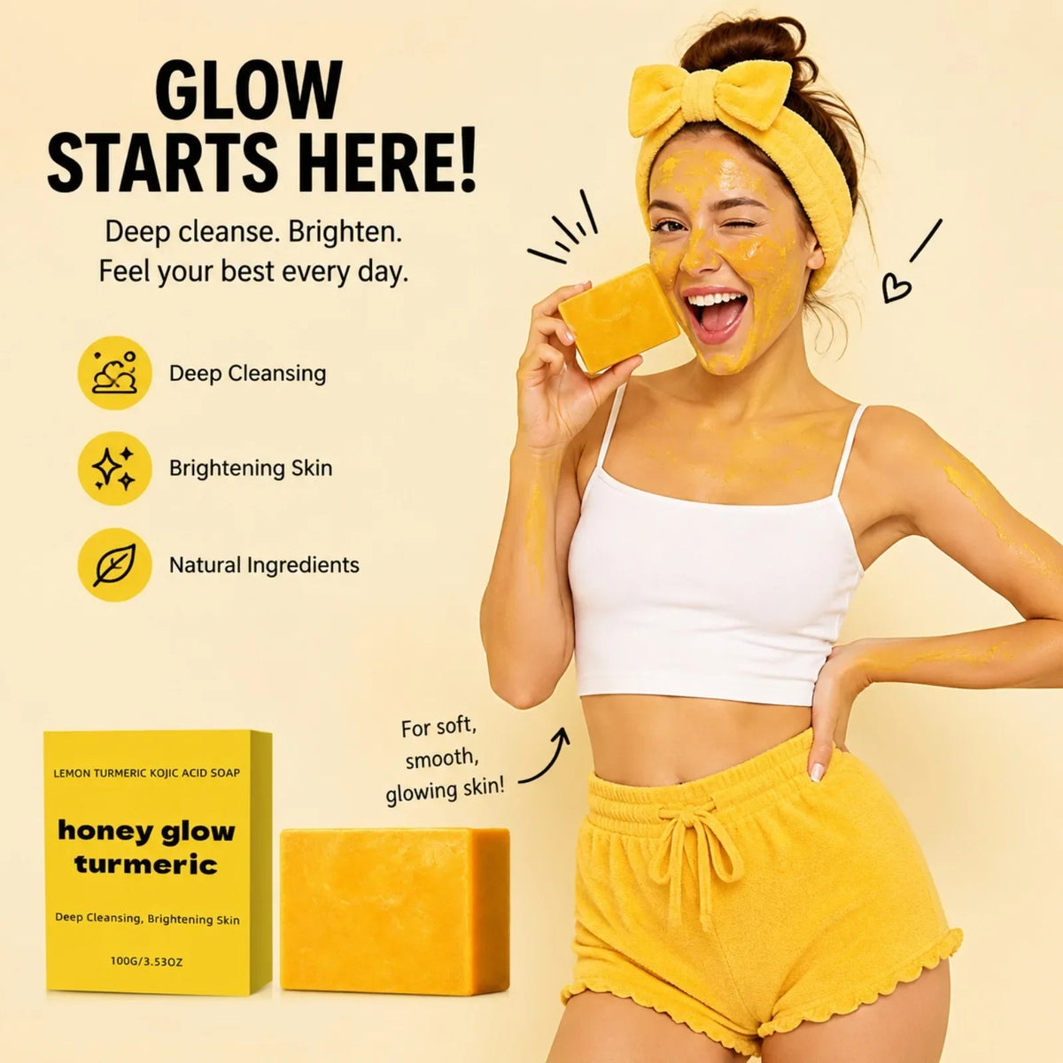 Turmeric Kojic Acid Bar Soap – Honey, Lemon Deep Cleanse