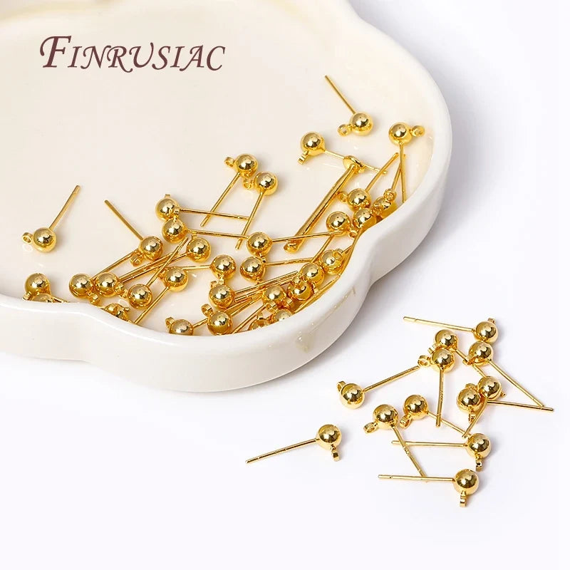 18K Gold-Plated Ball Post Earring Studs with Closed Ring 3/4mm