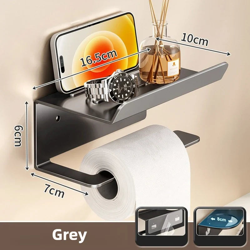Wall-Mounted Toilet Paper Holder with Storage Shelf | Steel