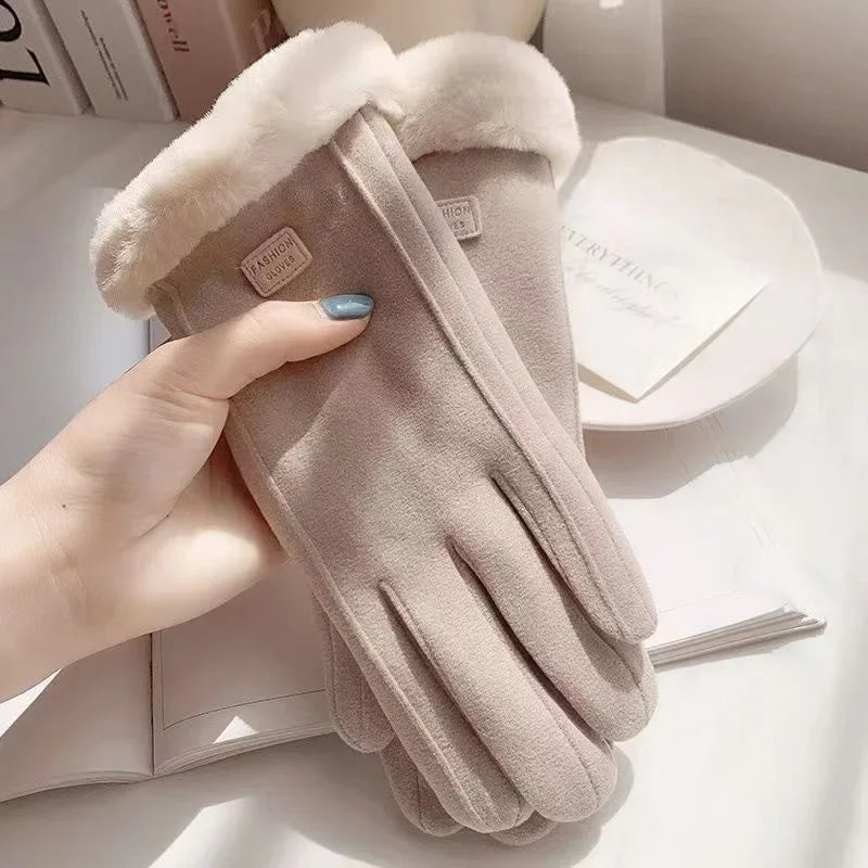 Women's Winter Fur-Lined Touchscreen Gloves – Warm & Windproof