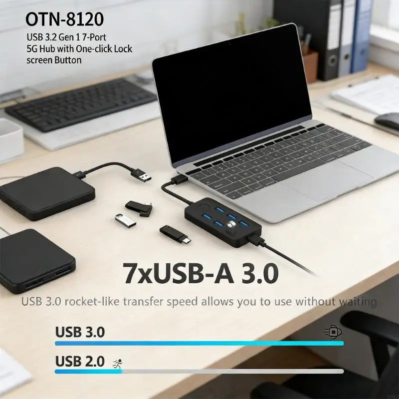 USB 3.0 Hub 7-Port Docking Station | Screen Lock & RJ45