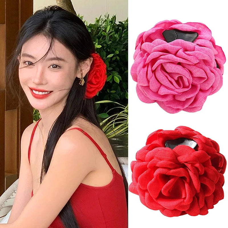 Rose Flower Hair Claw Clip – Elegant Shark Clip for Women