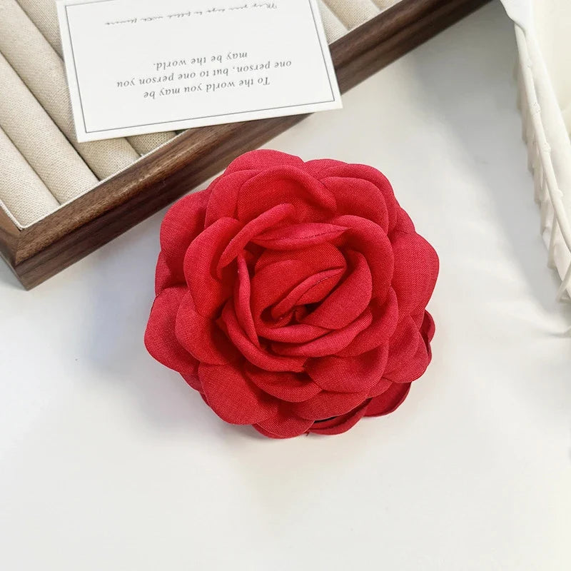 Leopard Print Fabric Rose Flower Hair Claw Clips for Women