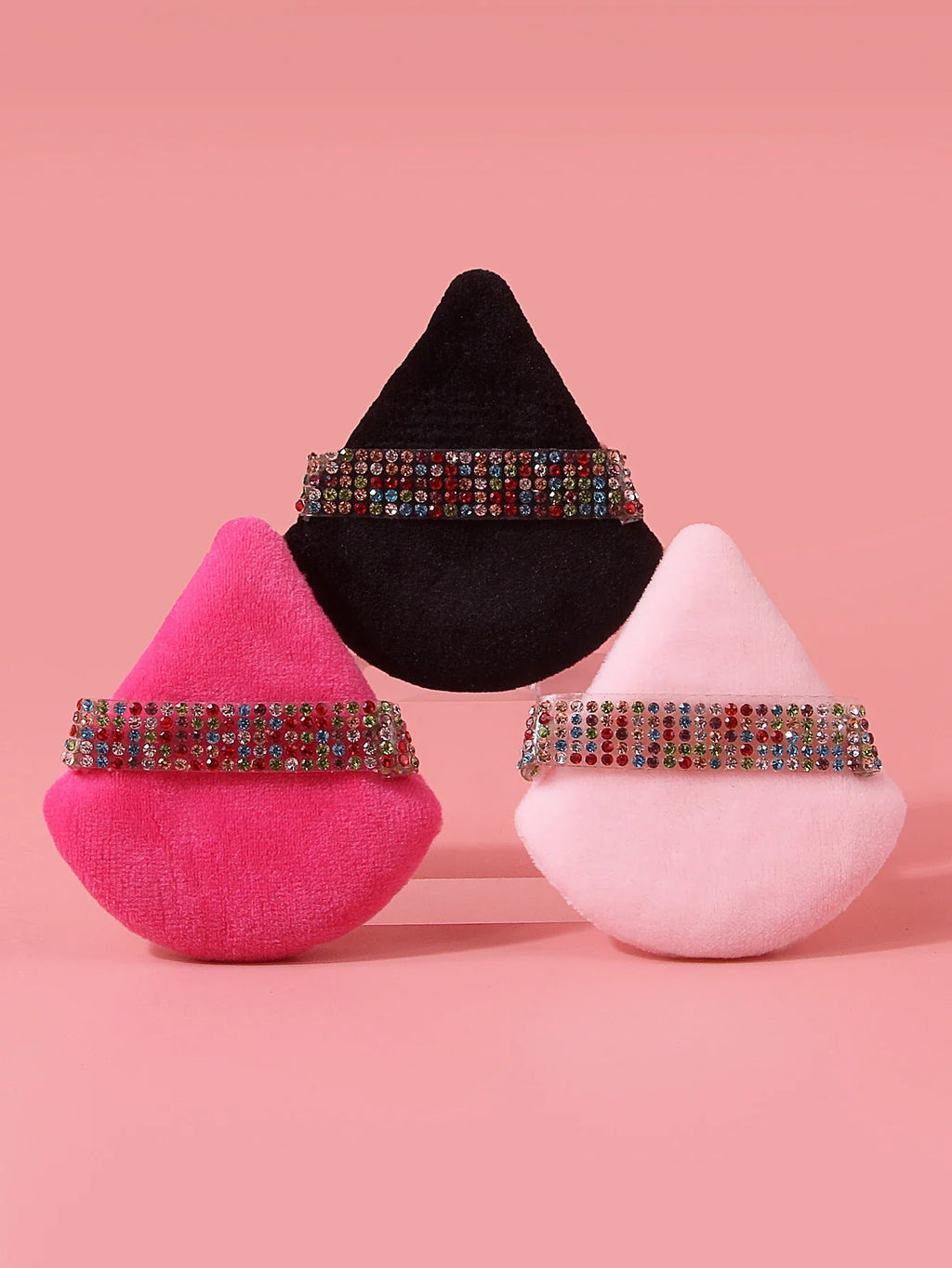 3Pcs Diamond Triangle Velvet Powder Puff Makeup Sponge Set