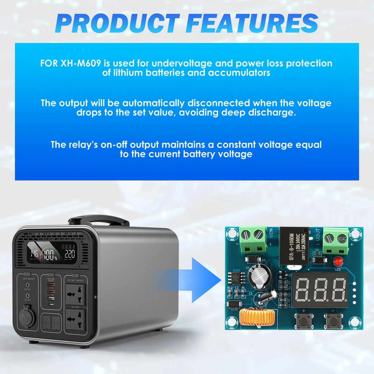 XH-M609 Low Voltage Disconnect Module 12V-36V Battery Protection