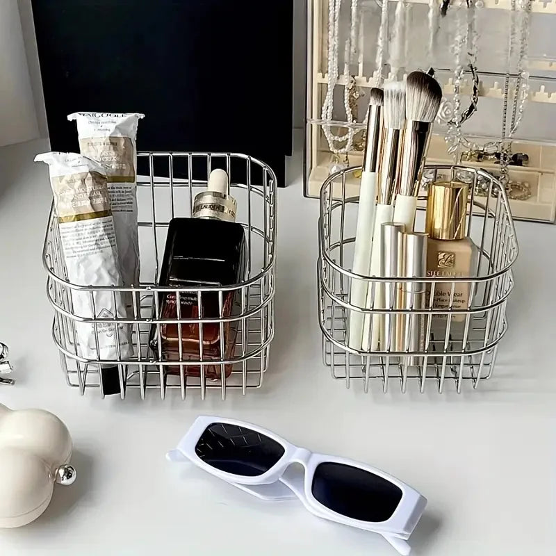 Stainless Steel Cosmetic Organizer | Makeup Brush Storage Basket