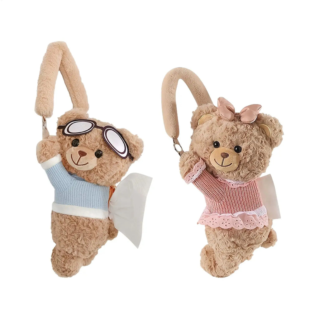 Cute Bear Car Tissue Box Holder – Plush Car Decor Accessory
