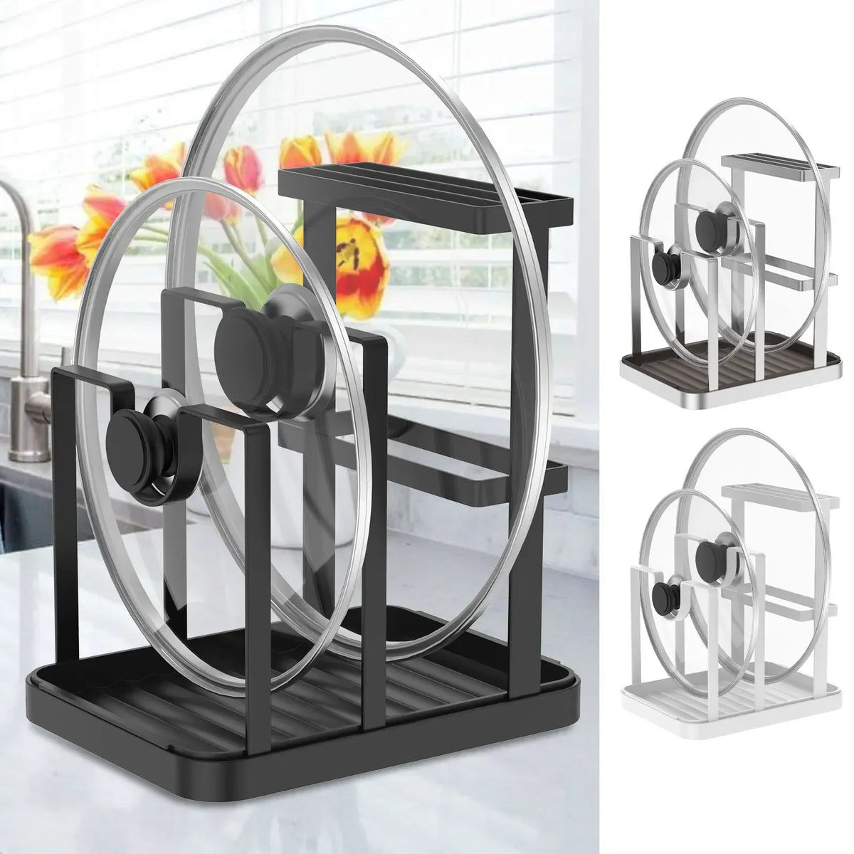 Stainless Steel Pot Lid Holder & Spoon Rest – Kitchen Organizer
