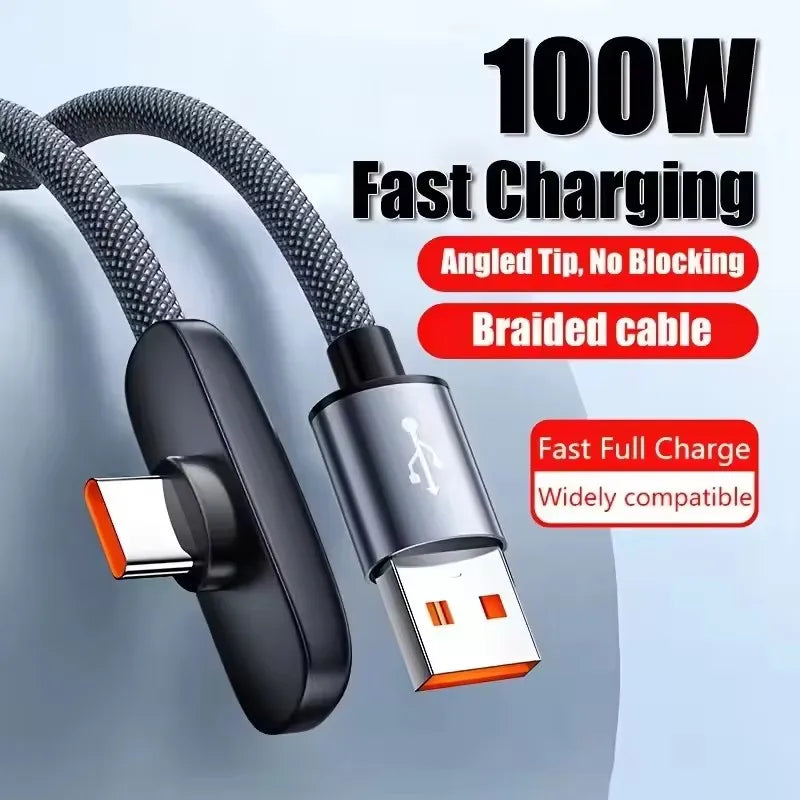 100W USB-C 90° Elbow Fast Charging Cable | 6A PD Game Cable