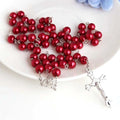 Vintage Pearl Rosary Bead Necklace with Cross Pendant | Handmade