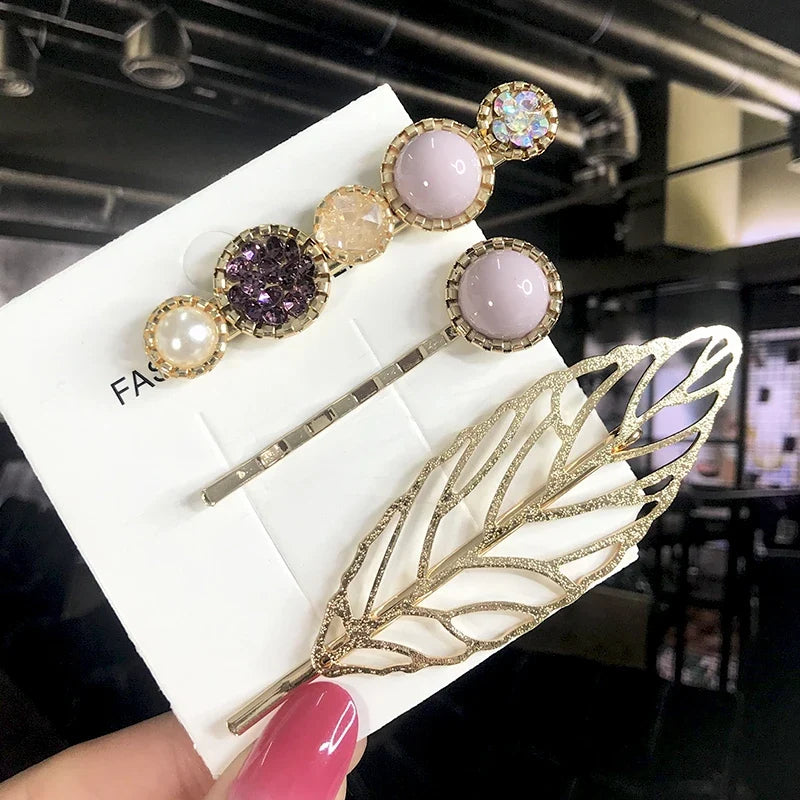 Pearl Crystal Hair Clips Set – Korean Geometric Barrettes