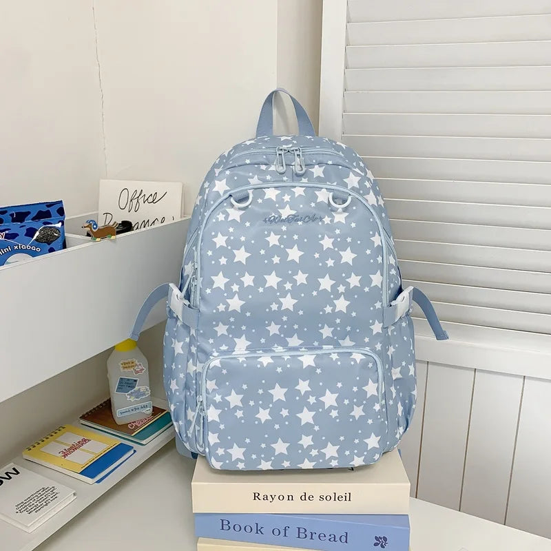 Korean Star Pattern Girls Backpack – Large Capacity Lightweight