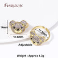 18K Gold Plated Zircon Bear Ring – Adjustable Open Ring