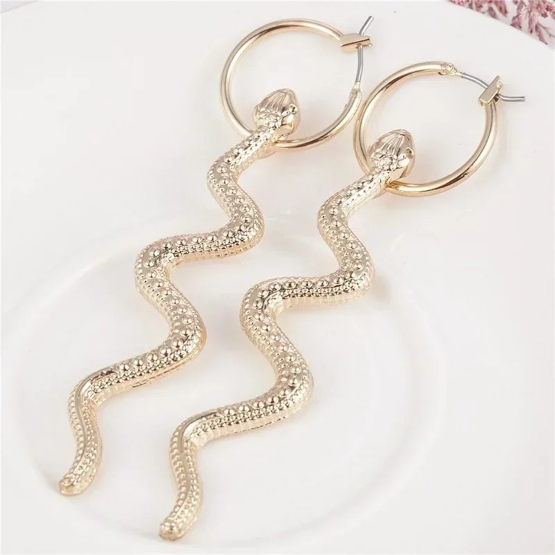 Vintage Snake Dangle Stud Earrings – Zinc Alloy Animal Style