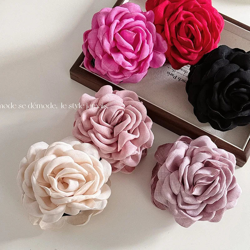 Rose Flower Hair Claw Clip – Elegant Shark Clip for Women
