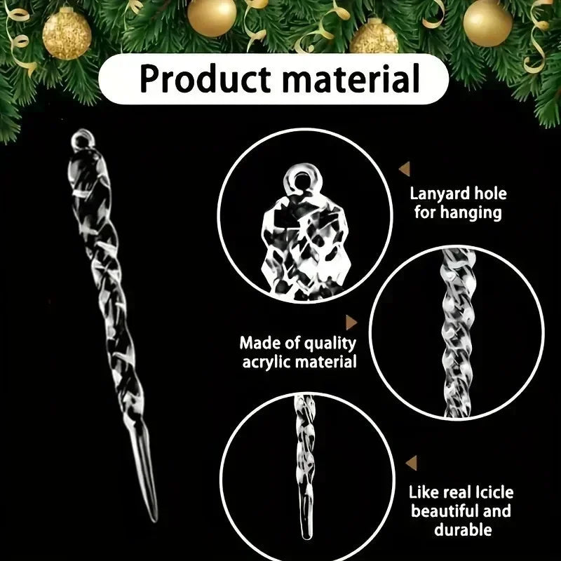 36PCS Clear Acrylic Icicle Christmas Ornaments – 9 Styles