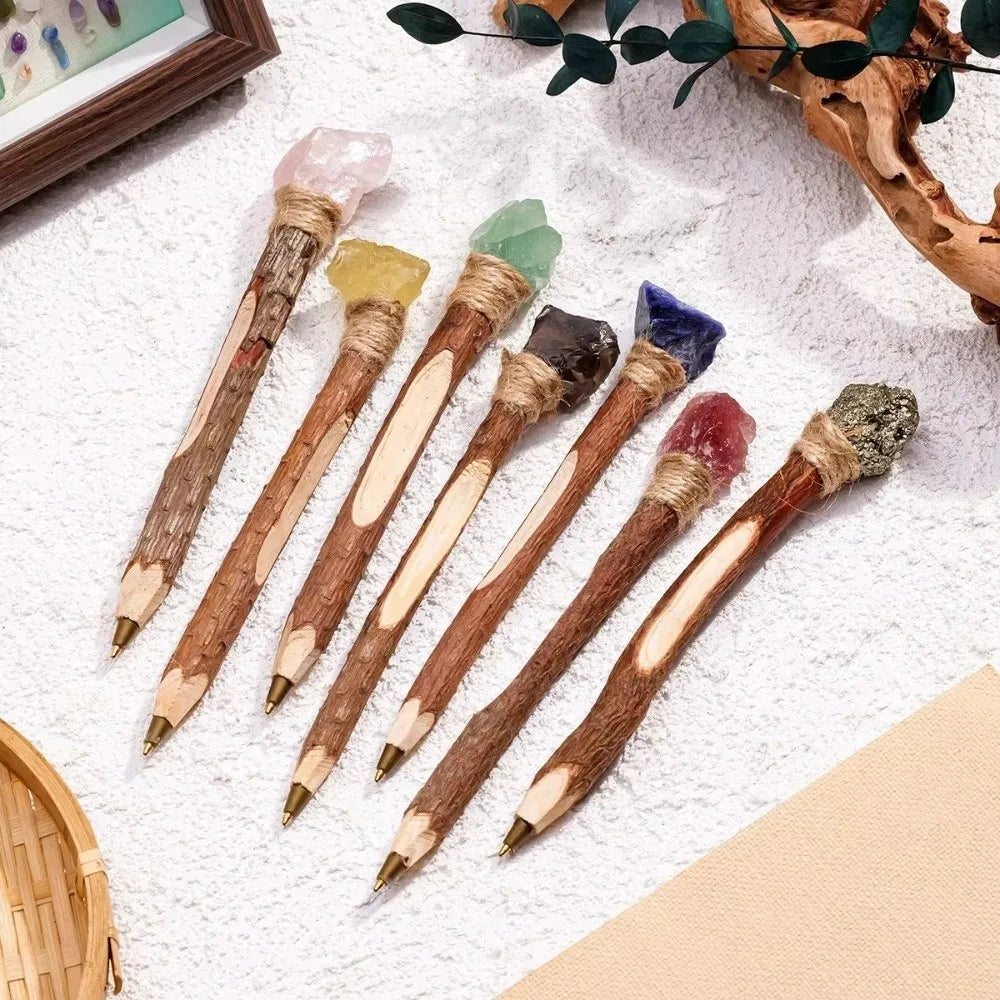 Handmade Natural Crystal Ballpoint Pen – Wooden Wand Writing Pen