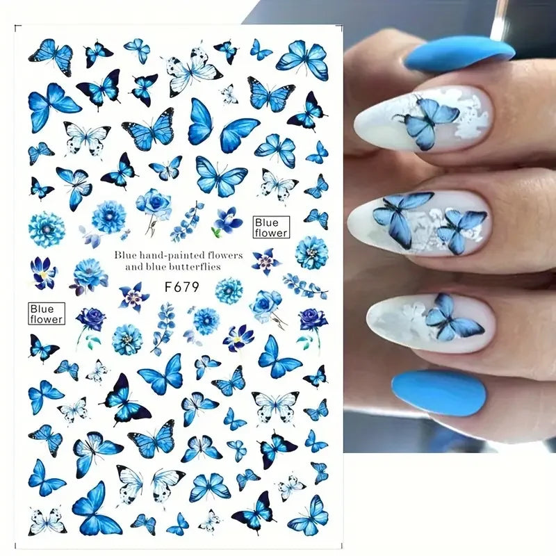 Spring Butterfly Flower Nail Art Stickers – 6 Sheets Glitter