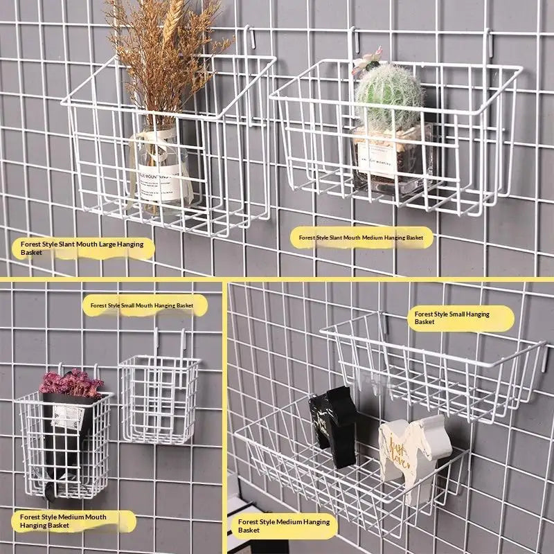 Iron Grid Wall Hanging Basket – Decorative Storage Display Rack