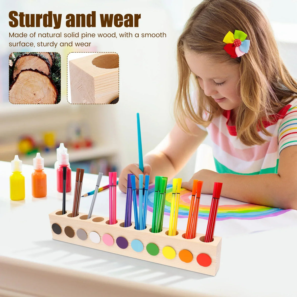 Wood Pencil Holder 11 Holes – Desktop Pen & Stationery Organizer