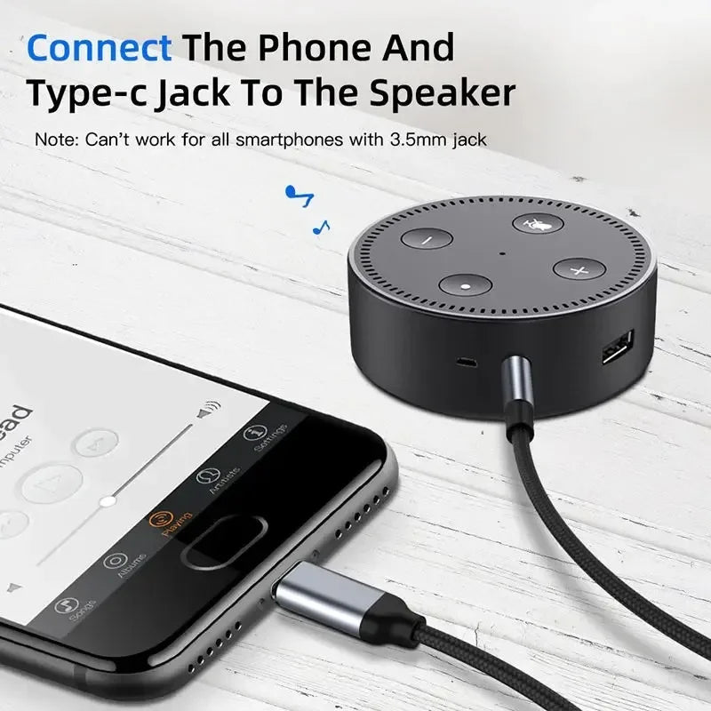 USB-C to 3.5mm AUX Cable Adapter for Car, Speakers & Headphones