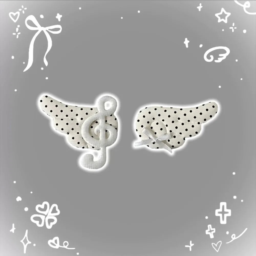 Musical Note Angel Wings Hair Clips – Black & White Barrettes