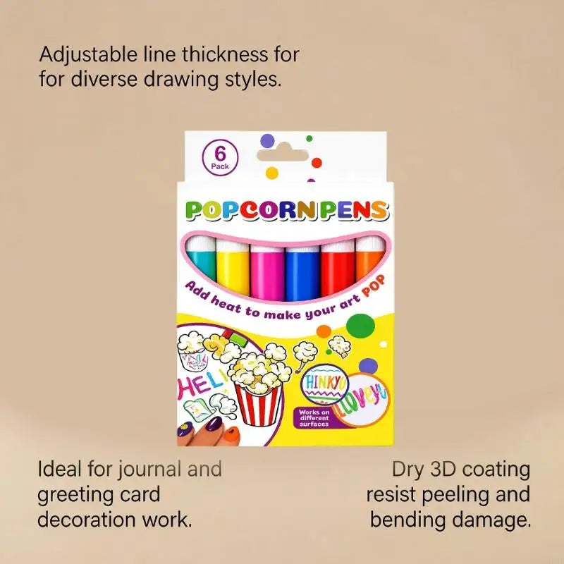 Heat Activated Art Pen 6-Pack | Raised 3D Effect Fine Tip Craft
