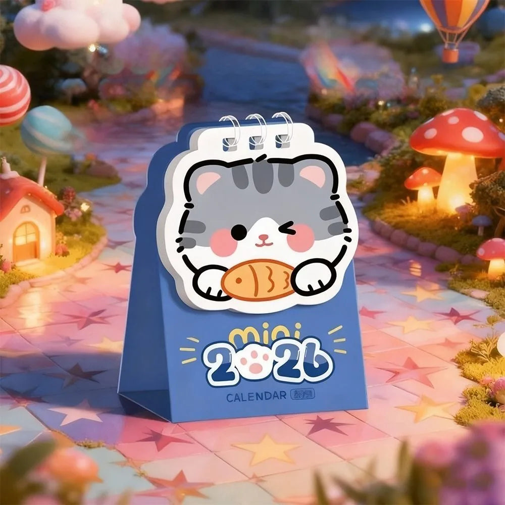 Cute Mini 2026 Desk Calendar – Cartoon Cat Planner Ornament