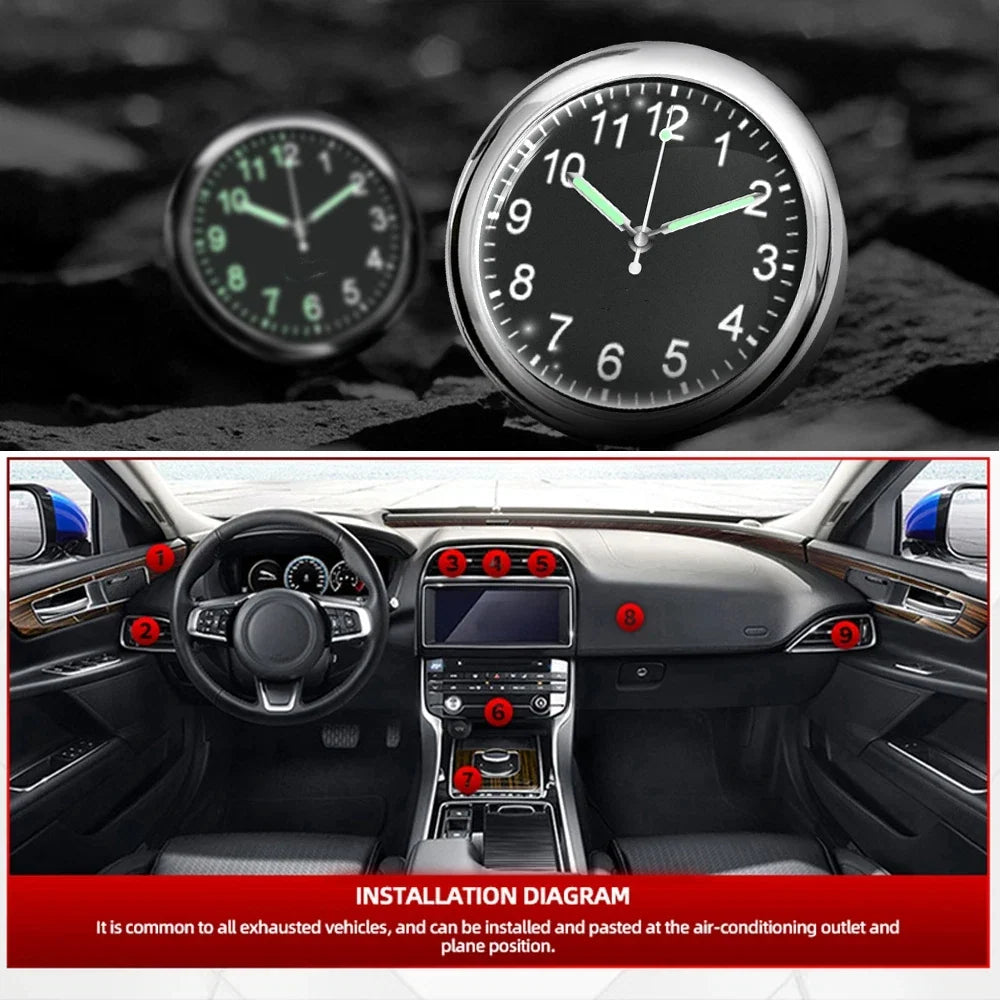 Mini Luminous Quartz Car Dashboard Clock – Stick-On Design