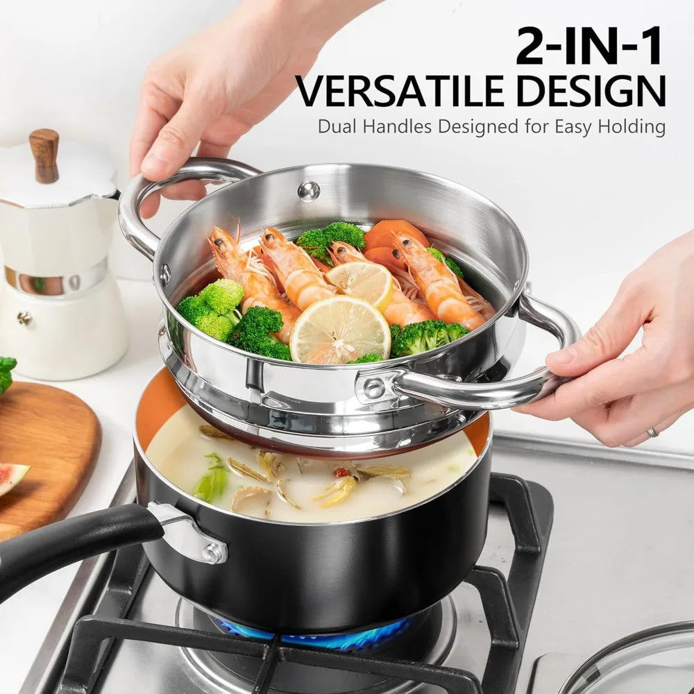 MICHELANGELO 1QT & 2QT Ceramic Non-Stick Pot Set + Steamer