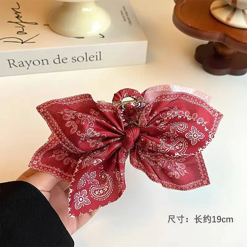 Paisley Cotton Hair Claw Clip with Bow | Women & Girls