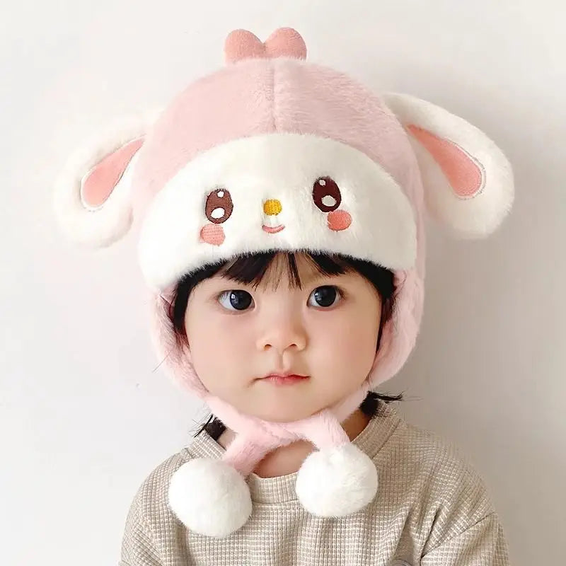 Soft Fluffy Baby Winter Knit Cap with Cartoon Ear Protection