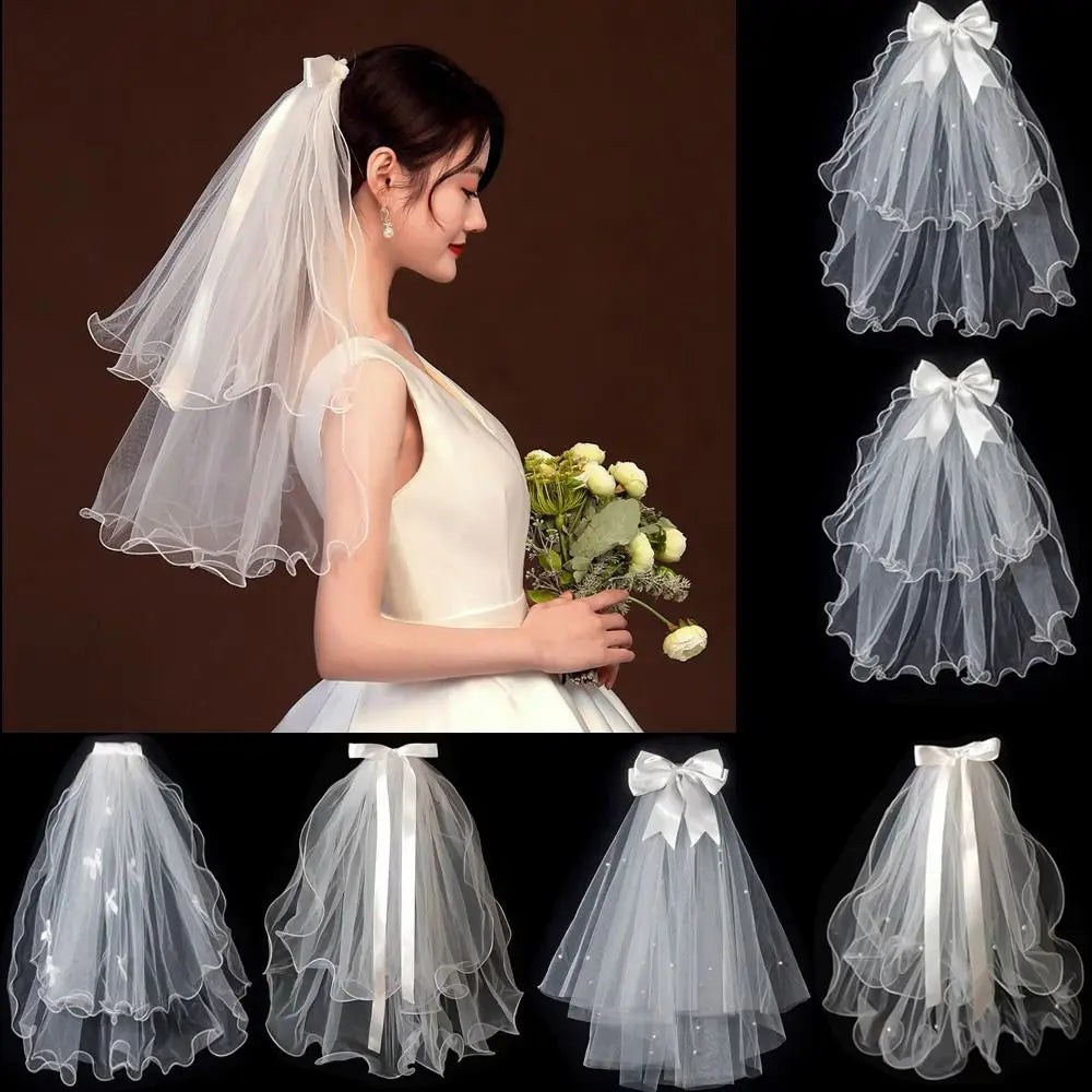 Two Layer Lace Edge Bridal Veil – Short White Tulle Wedding Veil