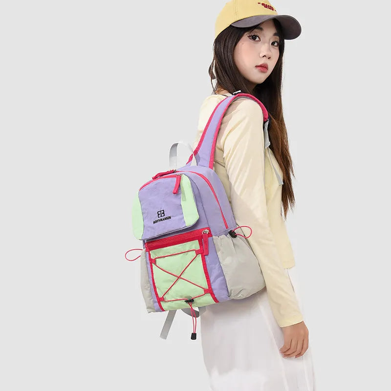 Japanese Color-Block Waterproof Backpack – Unisex Nylon Bag
