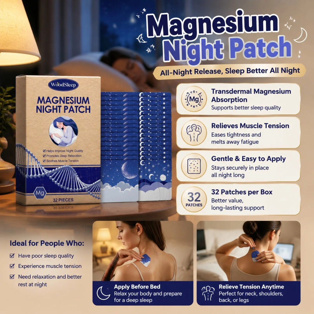 Magnesium Sleep Patches – Relaxation & Calm Mood Night Rest