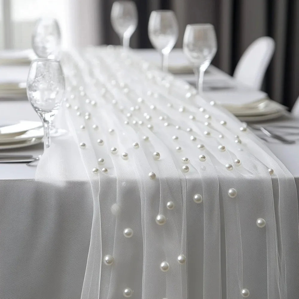 Pearl Tulle Sheer Table Runner 0.75×3M – Wedding & Party Décor