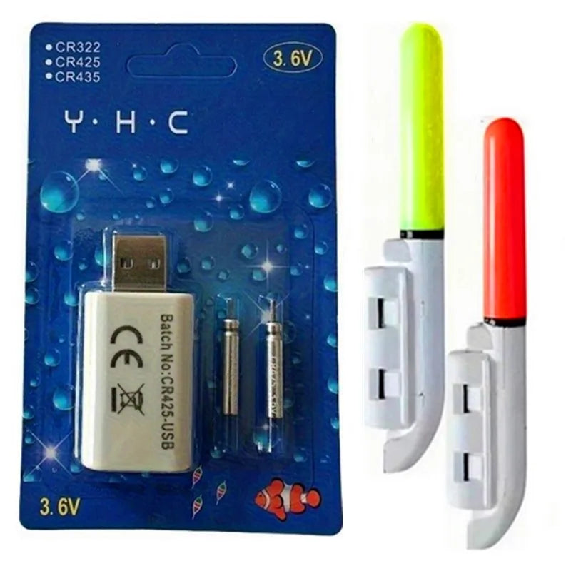 Night Fishing Float Set – 2 Bobbers + USB Charger & CR425 Batteries