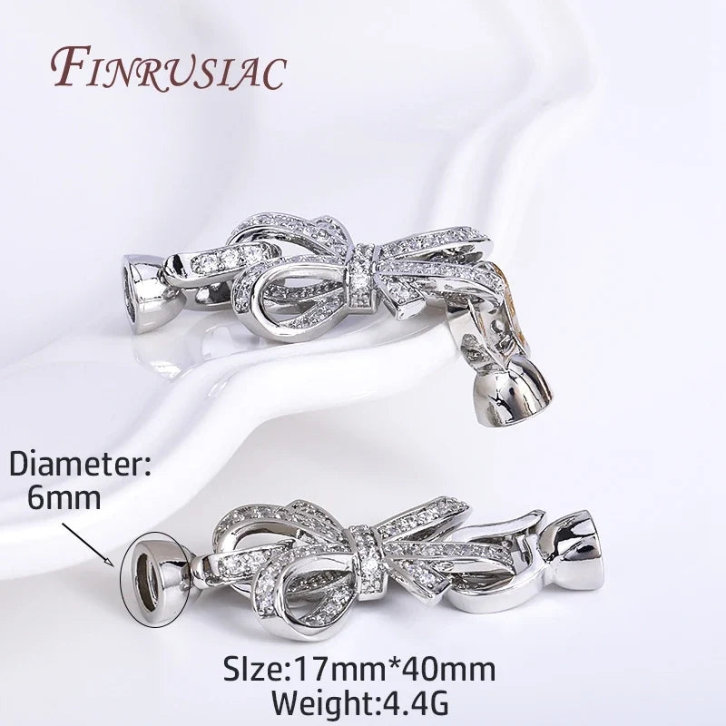 18K Gold Plated Zircon Bowknot Clasp for DIY Necklace Making