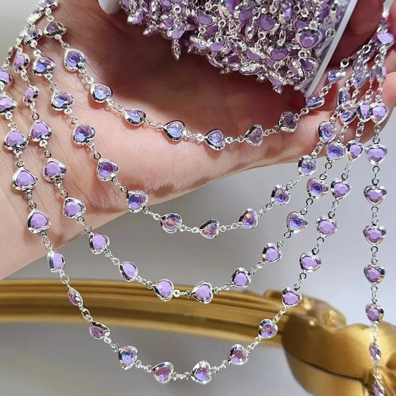 Purple Crystal Heart Bead Copper Chain 1M – DIY Jewelry Making