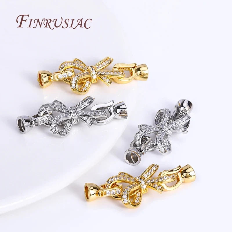 18K Gold Plated Zircon Bowknot Clasp for DIY Necklace Making