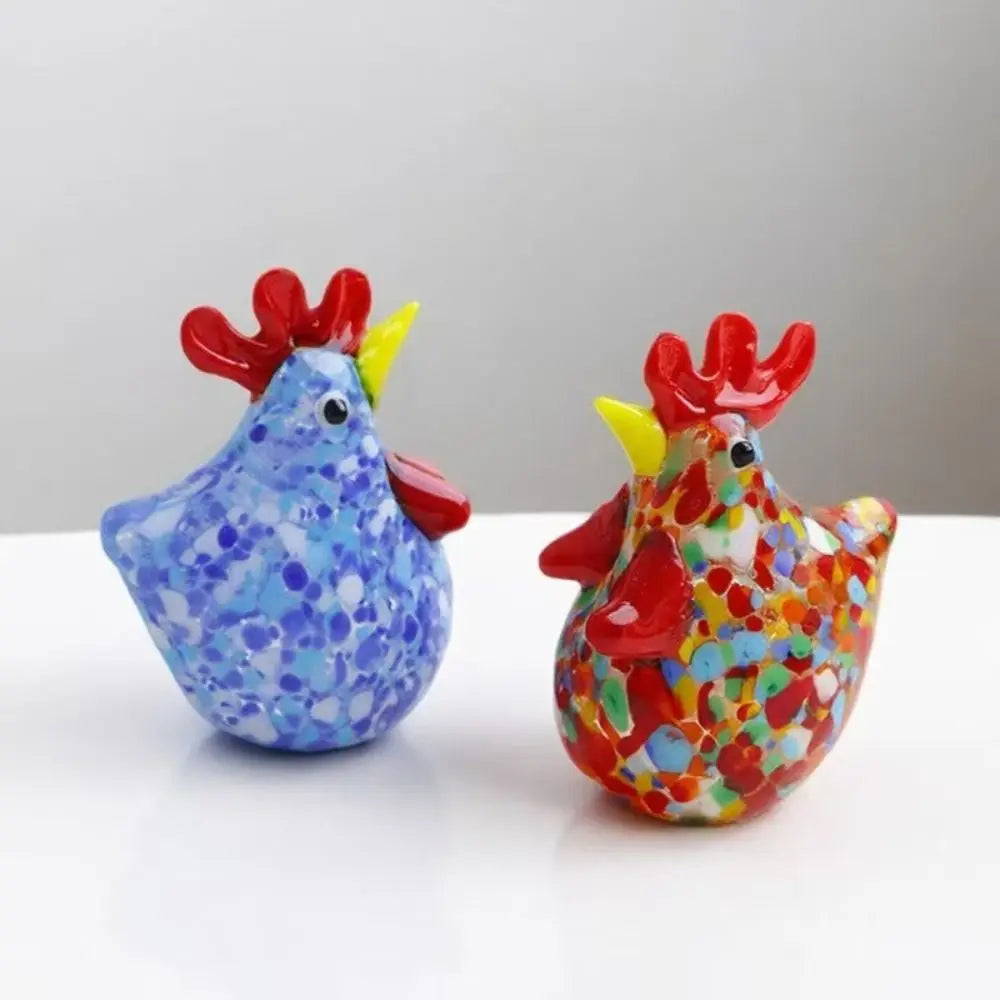 Hand Blown Glass Chicken Figurine – Colorful Miniature Decor