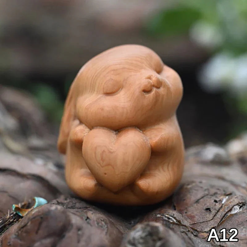 Wood Carved Easter Bunny Figurine – Cute Rabbit Ornament & Gift
