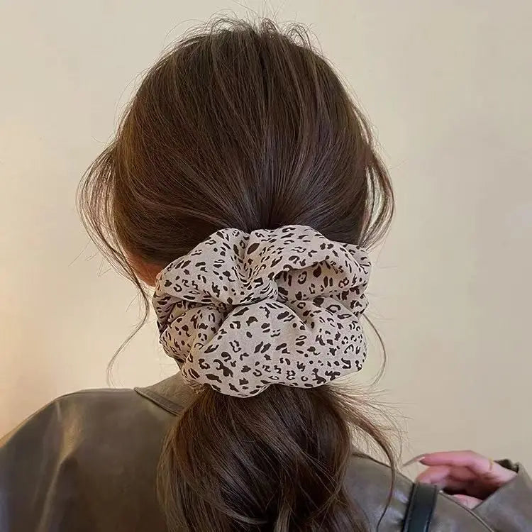 Oversized Leopard Print Scrunchies – Korean Hair Ties for Women