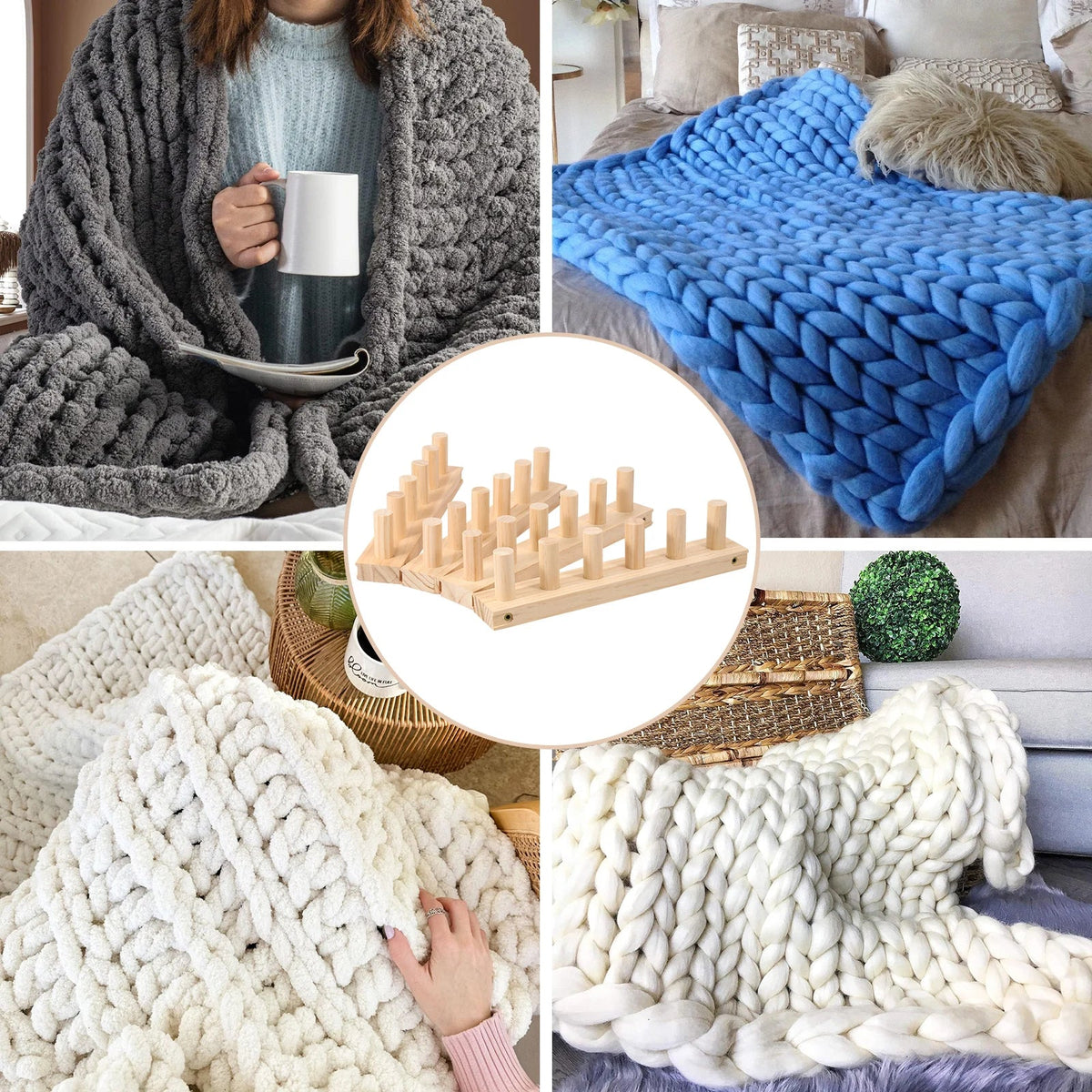 Wooden Chunky Knitting Loom – 47" Blanket Weaving Frame Kit